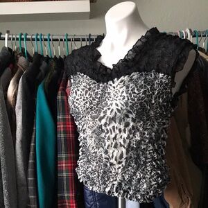 Vintage Y2K Popcorn Scrunch Leopard Cheetah Print Top